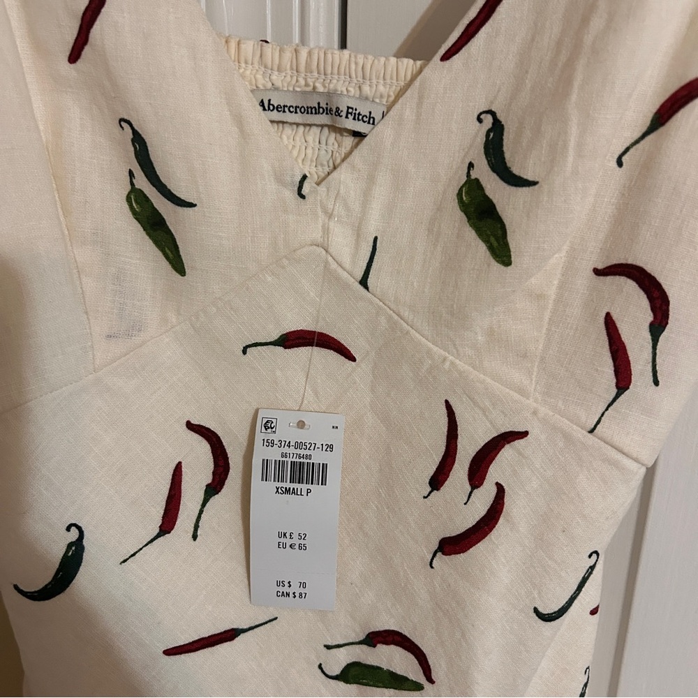 Abercrombie V-Neck Linen-Blend Mini Dress in Pepper Print, Size XS - Picture 7 of 8
